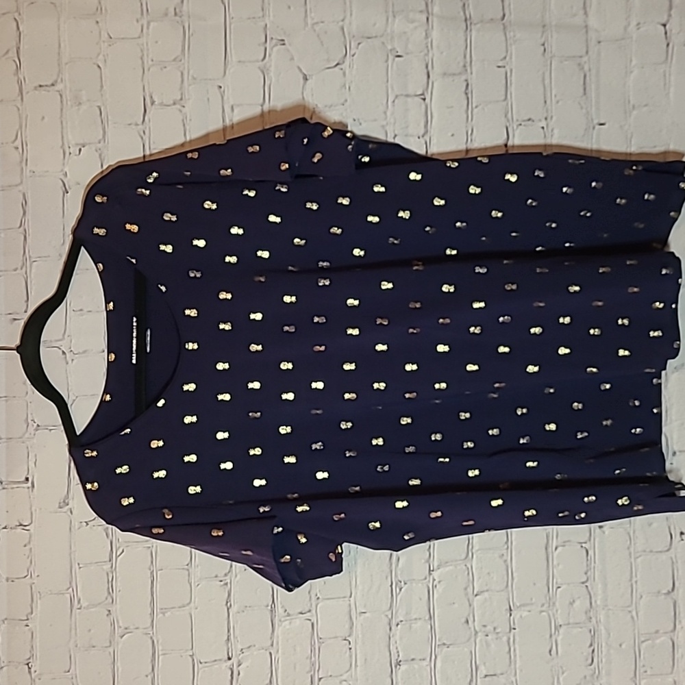 Navy Blue Size 3X Gold Metallic Pineapple Printed Short Sleeve T Shirt